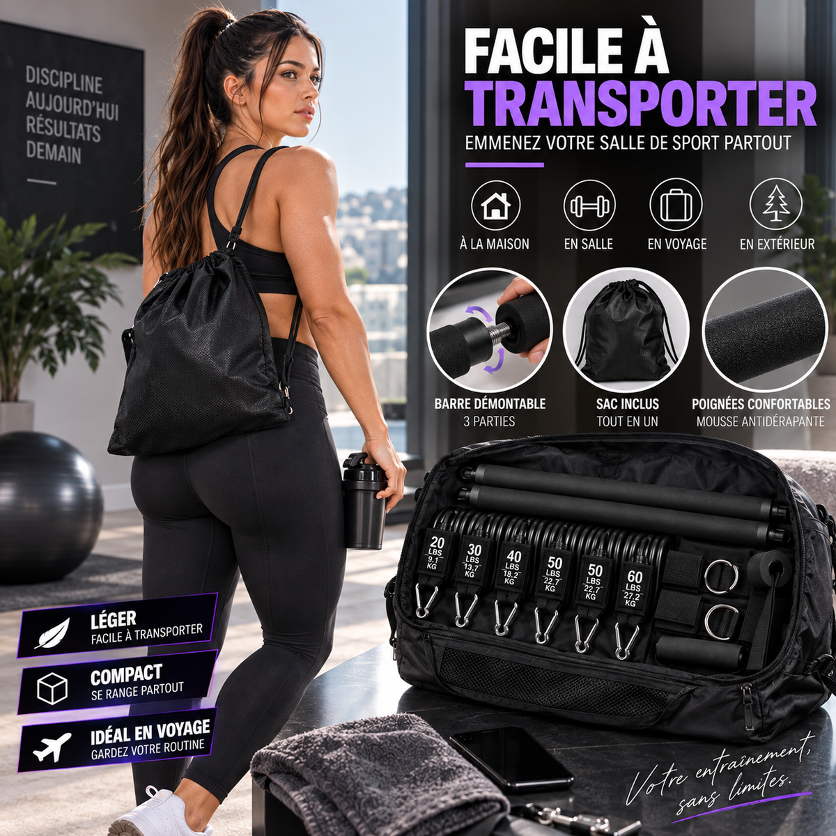 Barre Fitness avec Bandes de Résistance | Seitsuna