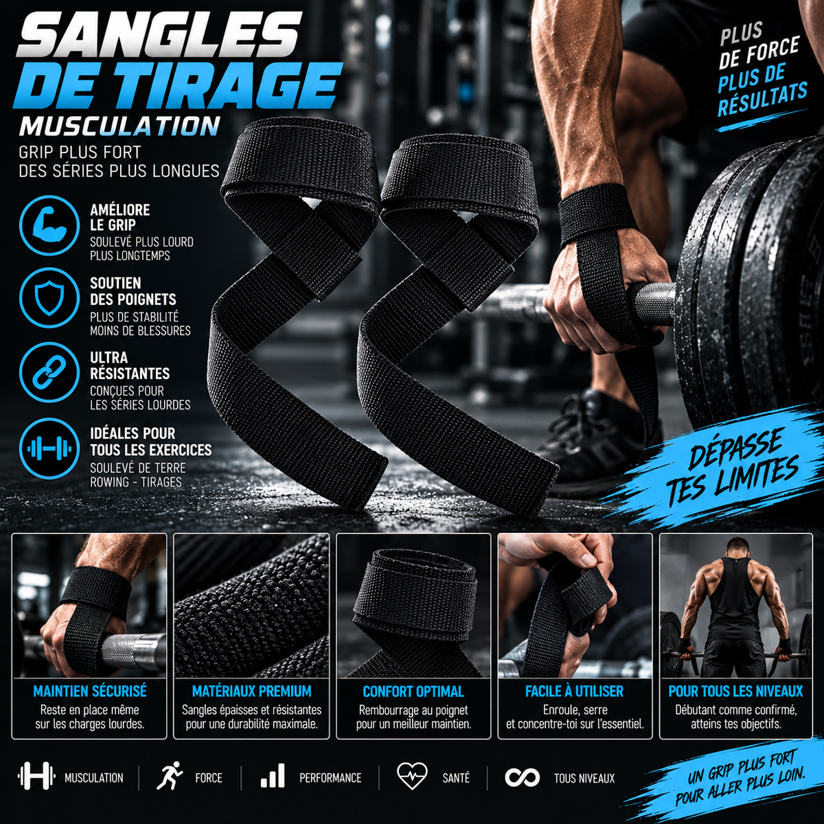 Sangles de Tirage Musculation & Musculation Grip | Seitsuna