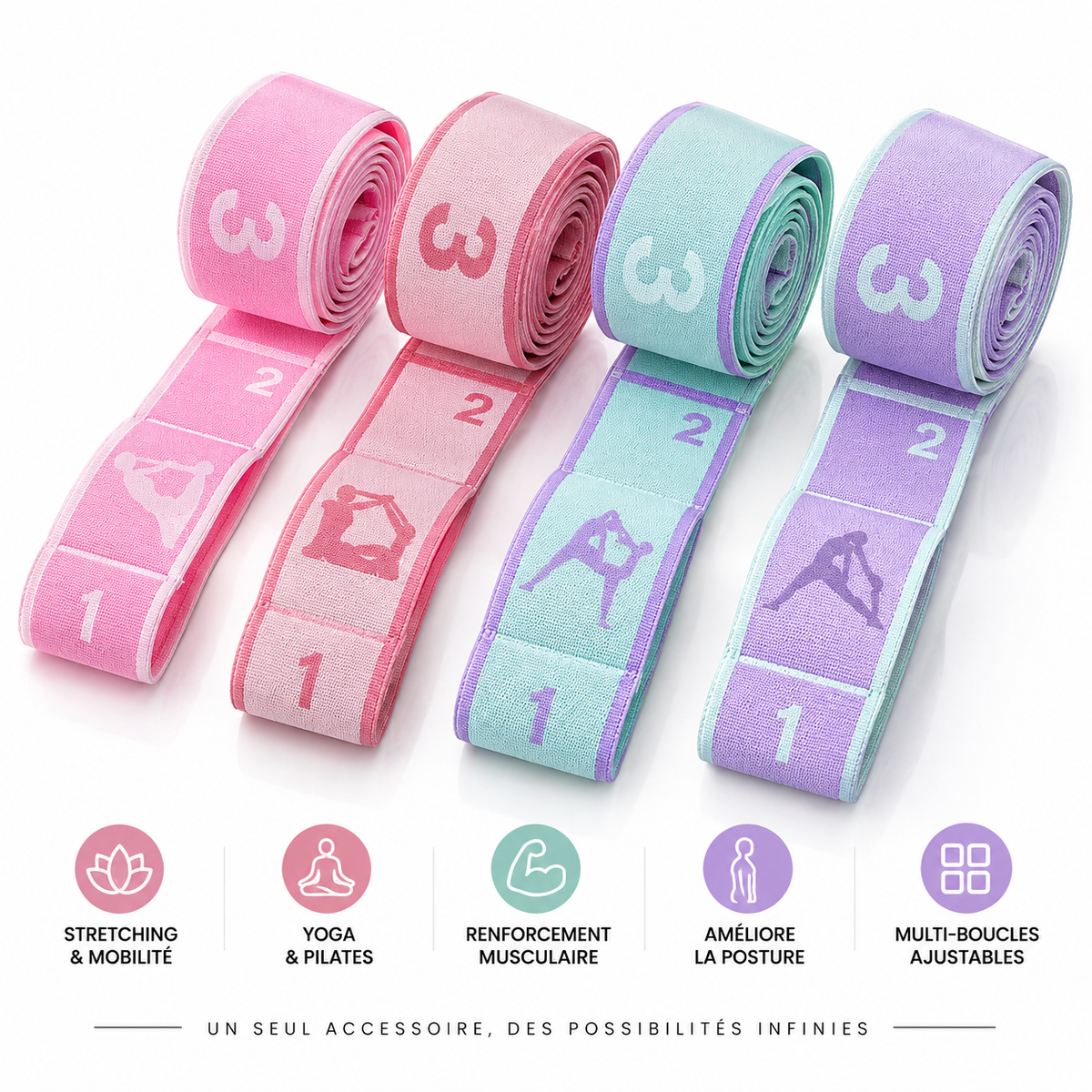 Sangle d’Étirement Yoga & Pilates Multi-Boucles | Seitsuna