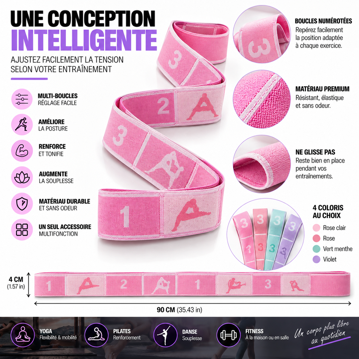Sangle d’Étirement Yoga & Pilates Multi-Boucles | Seitsuna