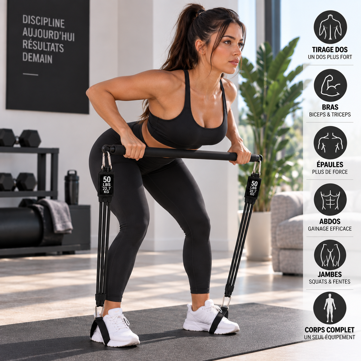 Barre Fitness avec Bandes de Résistance | Seitsuna