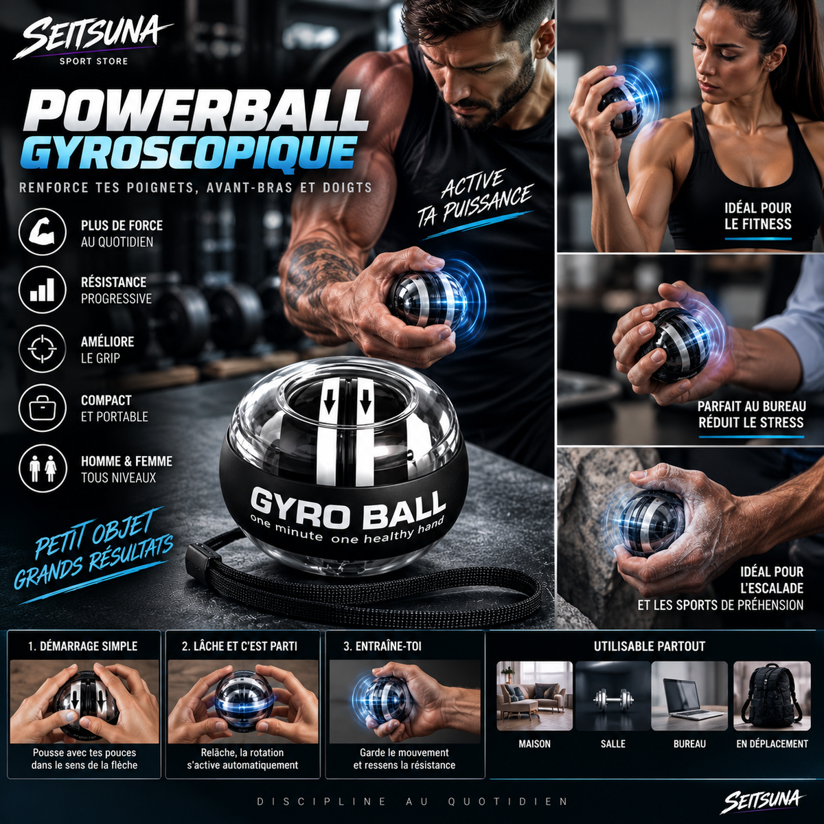 Powerball Gyroscopique Poignet & Avant-Bras | Seitsuna