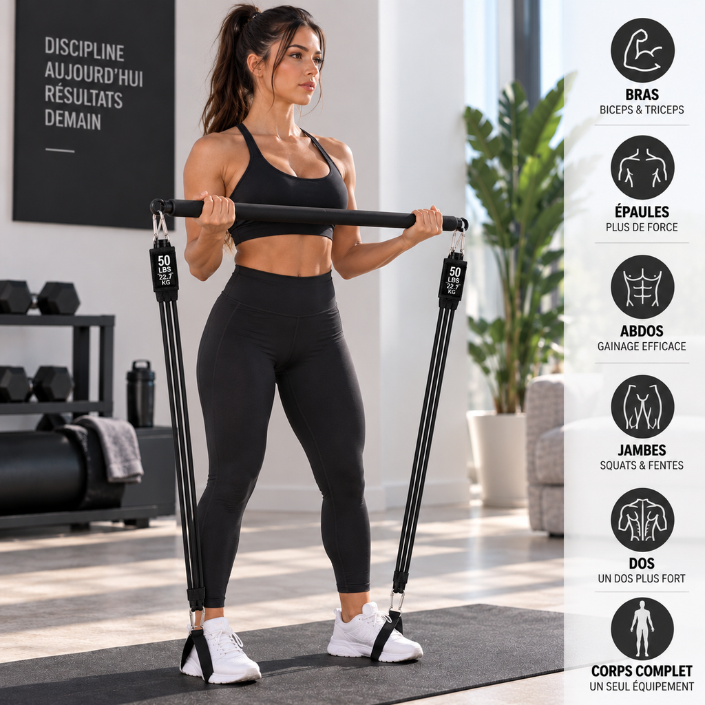 Barre Fitness avec Bandes de Résistance | Seitsuna